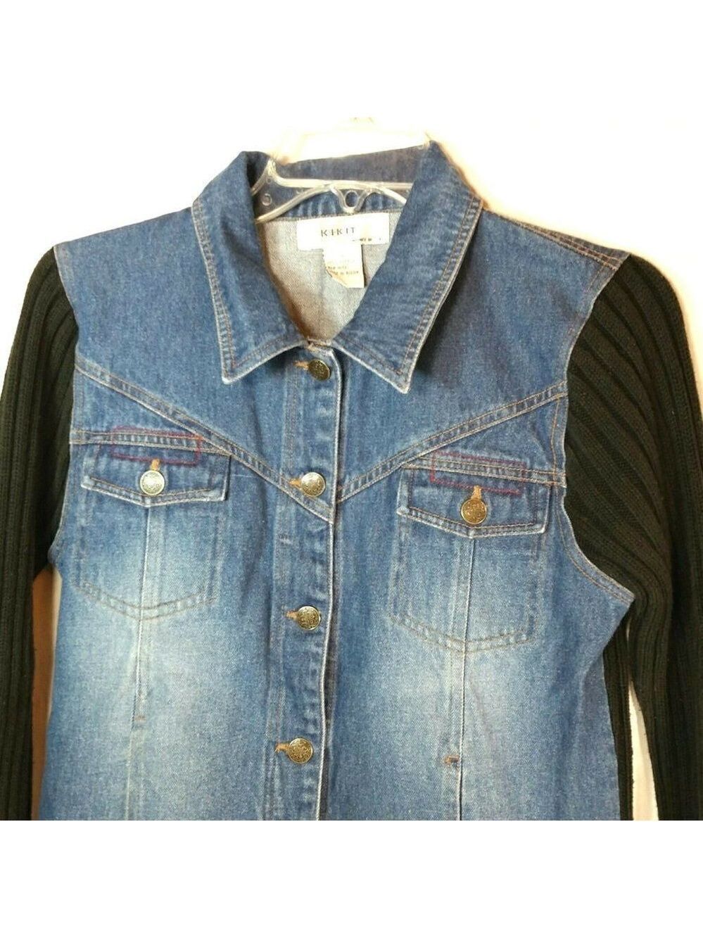 𝅺KIKIT Maurice Sasson Denim Shacket Jacket Size Small Ribbed Sleeve - Picture 3 of 10